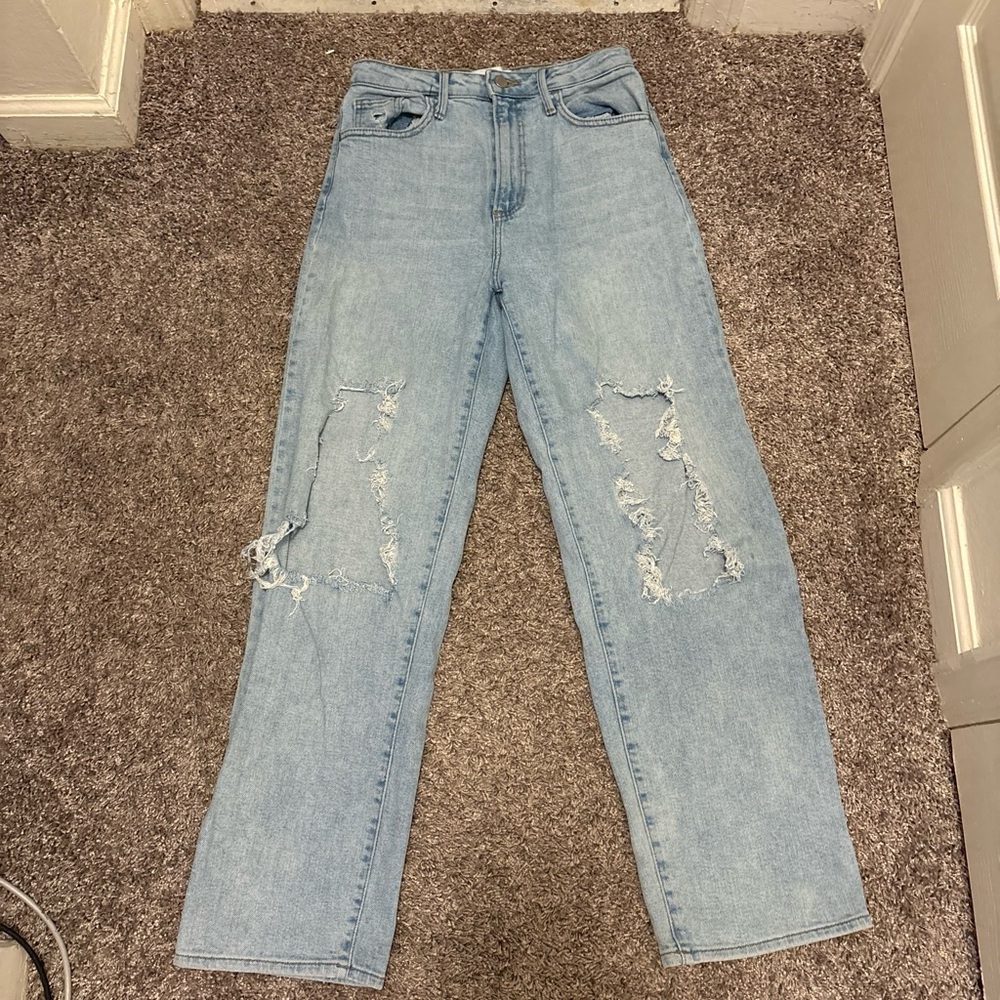 Light Wash Distressed Women’s Jeans - Classic Straight Leg